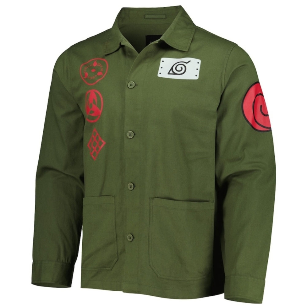 Naruto Shippuden Hidden Leaf Village Shinobi Button-Up Jacket- Olive - Picture 2 of 7